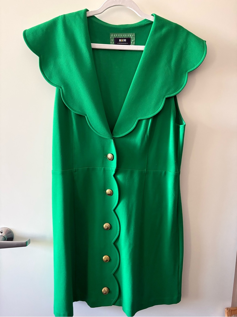 Anthropologie Green Scallop-Collar Mini Dress